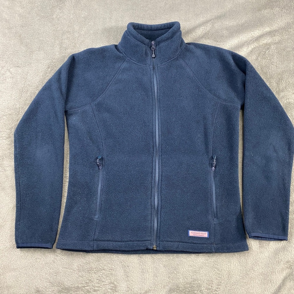 Vineyard Vines Fleece Jacket Women's Size S Navy Whale Logo‎ Full Zip Mock Neck